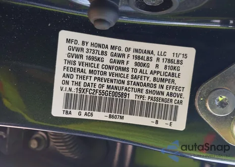 2016 Honda Civic Lx from USA, damaged, VIN 19XFC2F55GE005891